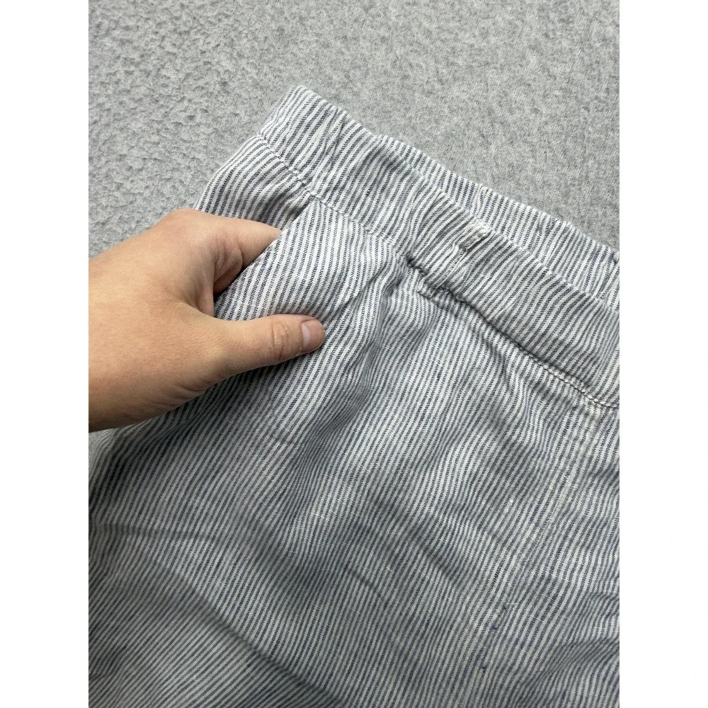 Quince 100% Linen Pants Womens Blue Pinstripe Large Pull On Casual Straight Leg